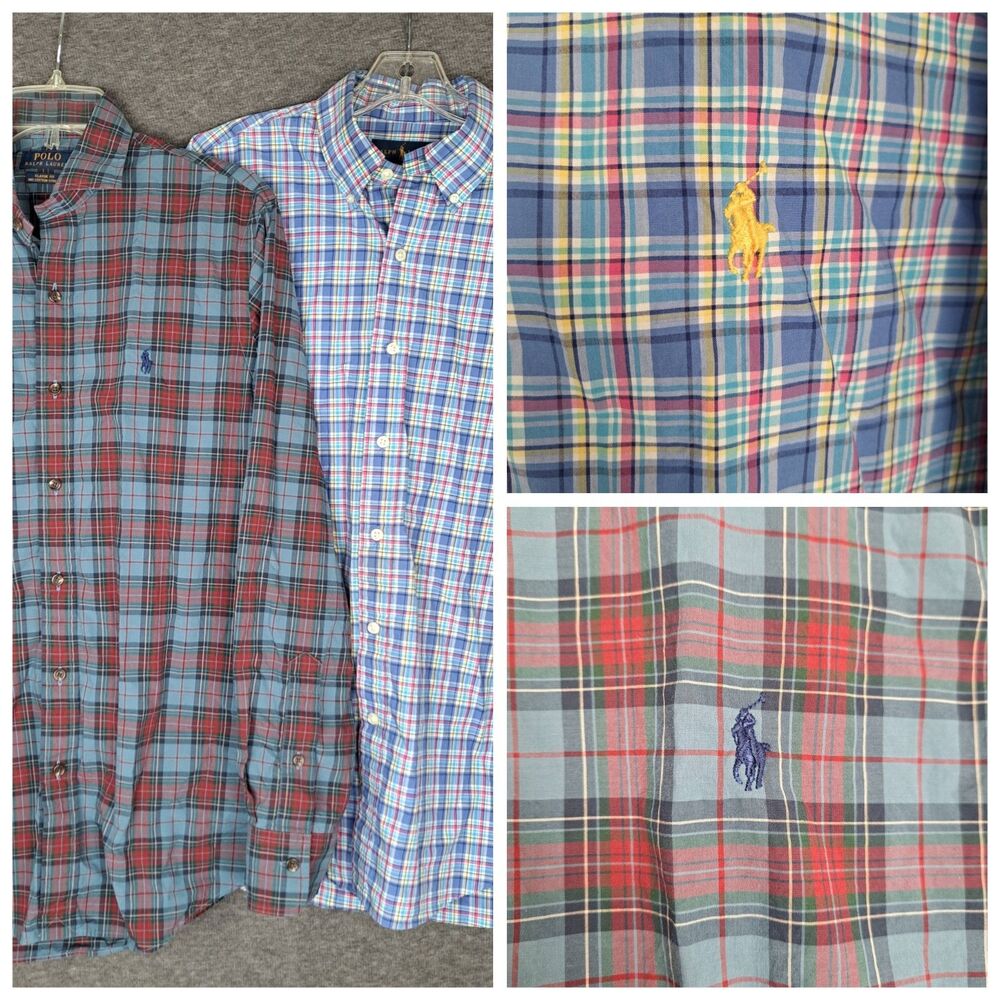 Lot of 2 Polo Ralph Lauren Plaid Shirts  Classic Fit Long Sleeve Men's Sz M